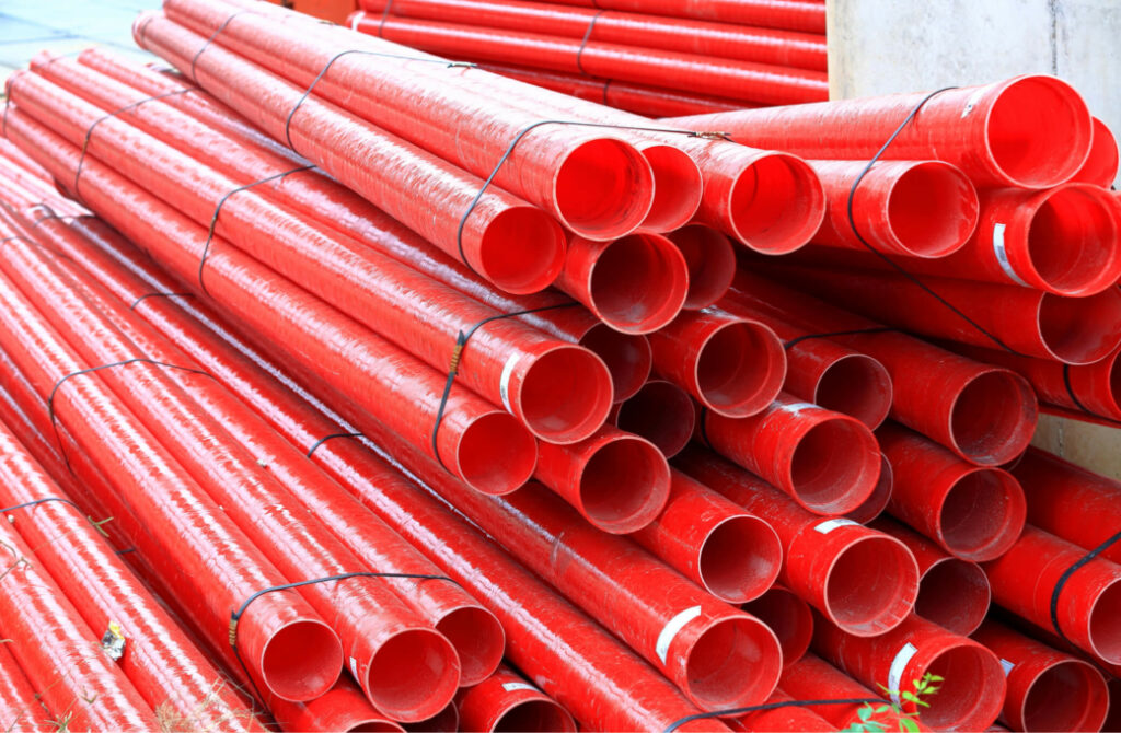 Image of Red Bundled Fiberglass Tubes held together by zip-ties.